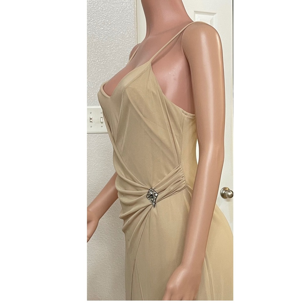 Eureka USA Beige Draped Evening Gown Sz L Y2K Glam Formal Prom Dress, Gala - Picture 10 of 13